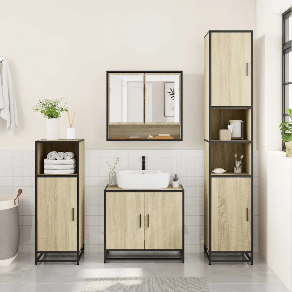 Mobiletto con specchio per bagno-Armadietto a Specchio da Bagno in rovere Sonoma 65x20x60 cm in legno ingegnerizzato 453562