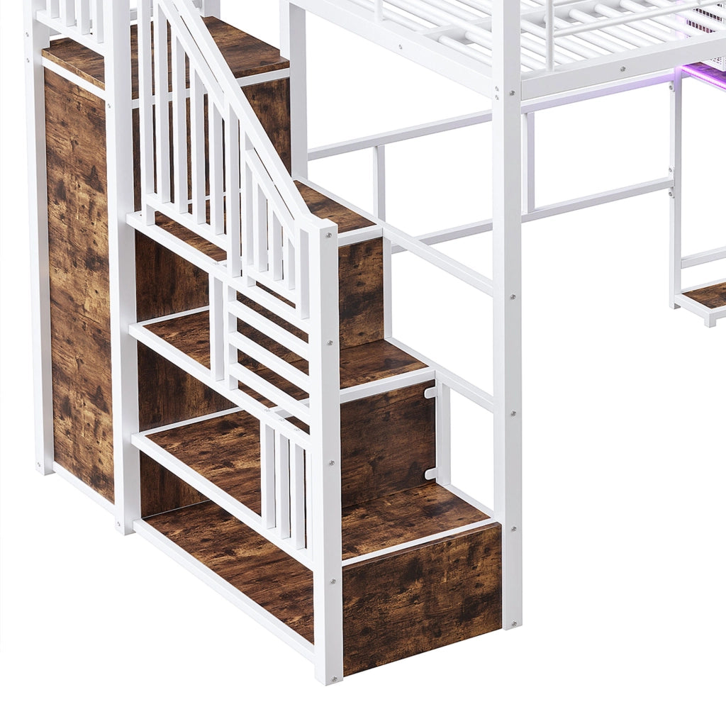 LETTO A CASTELLO 140x200 cm con scrivania, armadio e scale contenitore bianco