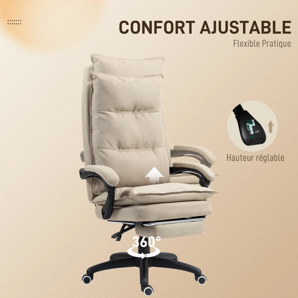 Poltrona da Ufficio Massaggiante ¨C Xylo ¨C Beige con Poggiapiedi e Schienale Reclinabile