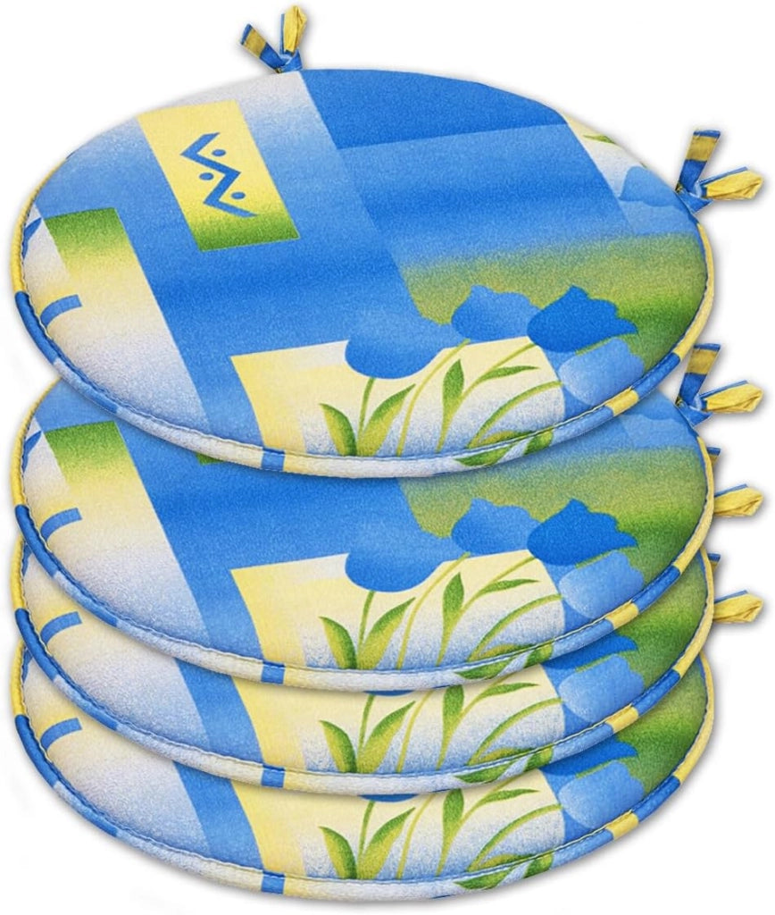 Set 4 Cuscini Sedia Rotondi Floreali Cotone Lavabili Morbidi Coprisedie Tondi Tulipani Con Lacci