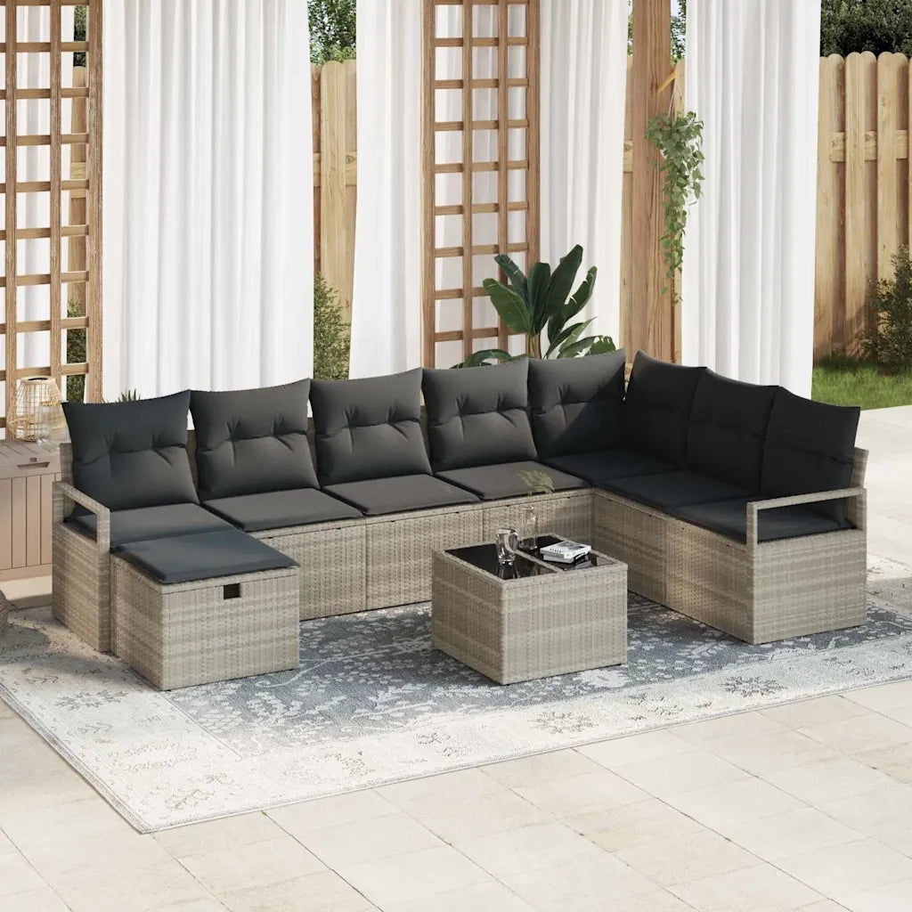 Set di divani con cuscino 9 pcs Grigio chiaro polyrattan