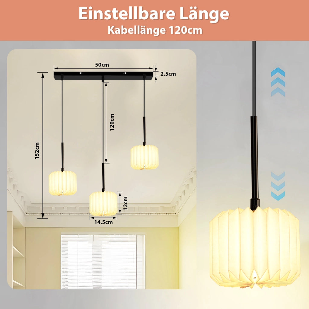 Lampada a Sospensione ZMH vintage lungo regolabile ¨C Paralume in carta 3 luci (senza lampadina)
