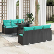 Set Divano da Giardino con cuscino 7 pcs Nero e Blu polyrattan 3348752