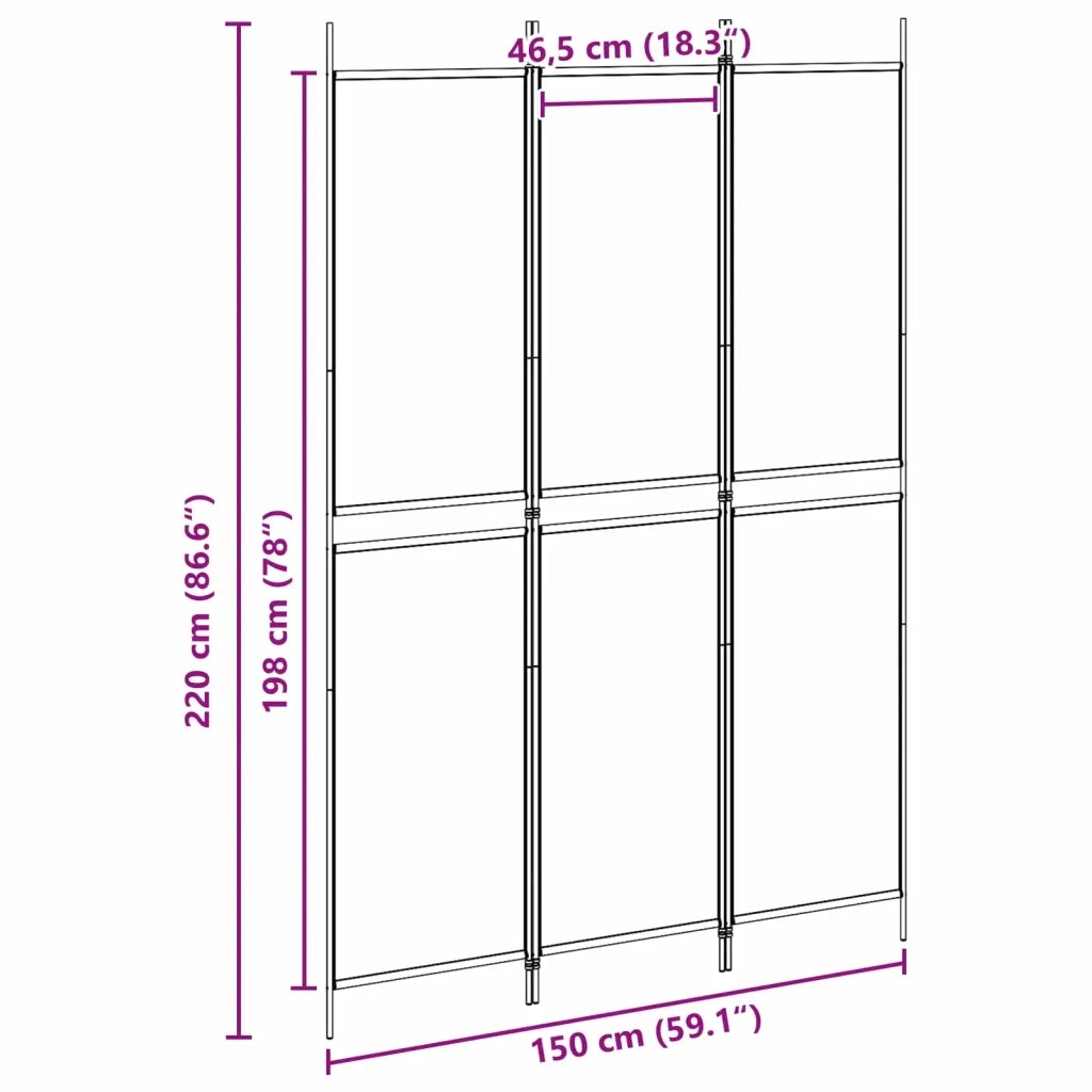 Pannello Divisorio Ambienti | Divider per stanze | Paravento a 3 Pannelli Beige 150 x 220 cm Tessuto