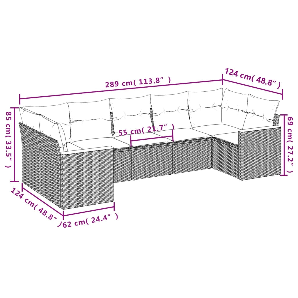 Set Divano da Giardino 7 pz con Cuscini Beige Misto Polyrattan