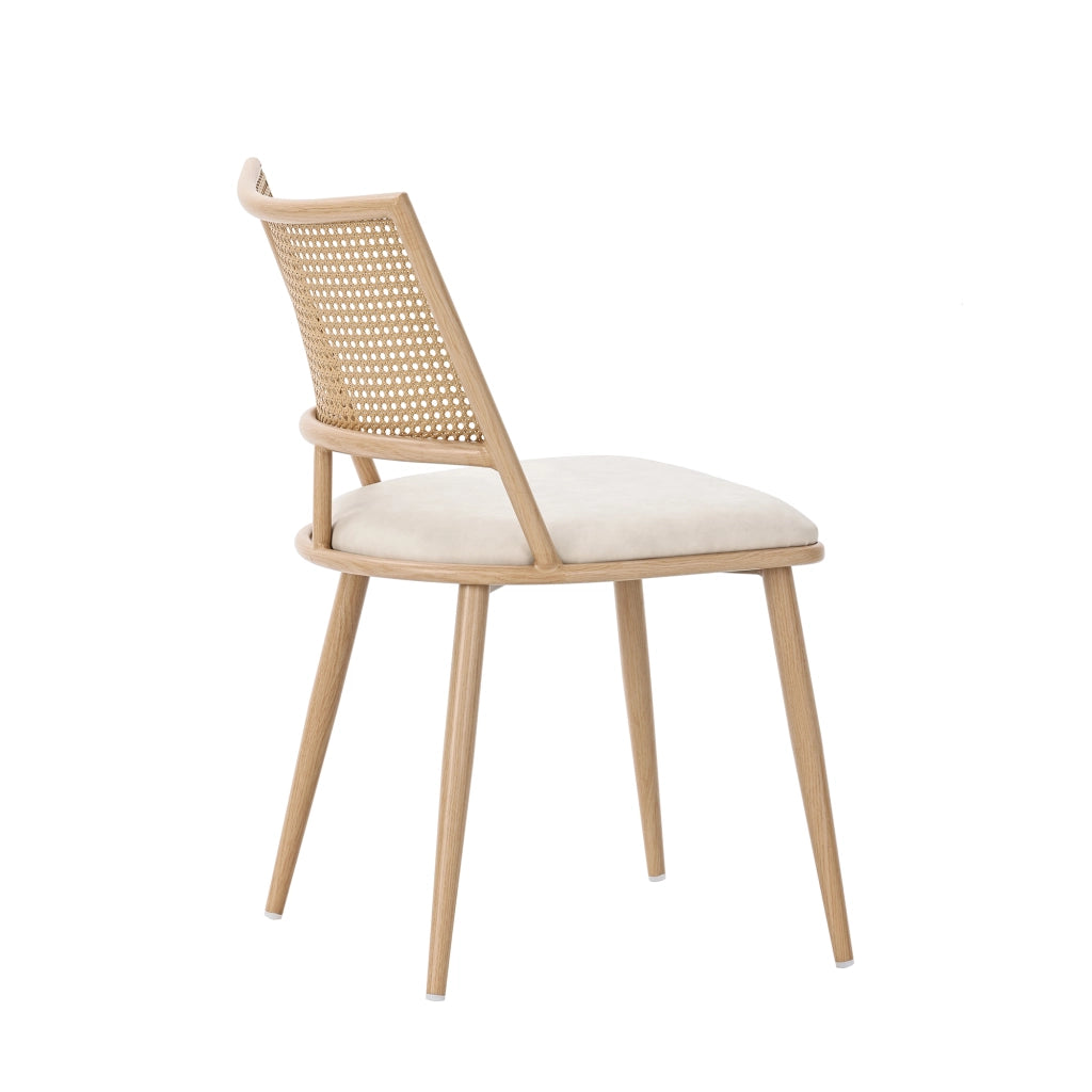 Sedia da Pranzo Set da 2 con Schienale in Rattan, Seduta Imbottita e Struttura in Metallo, Rattan Beige