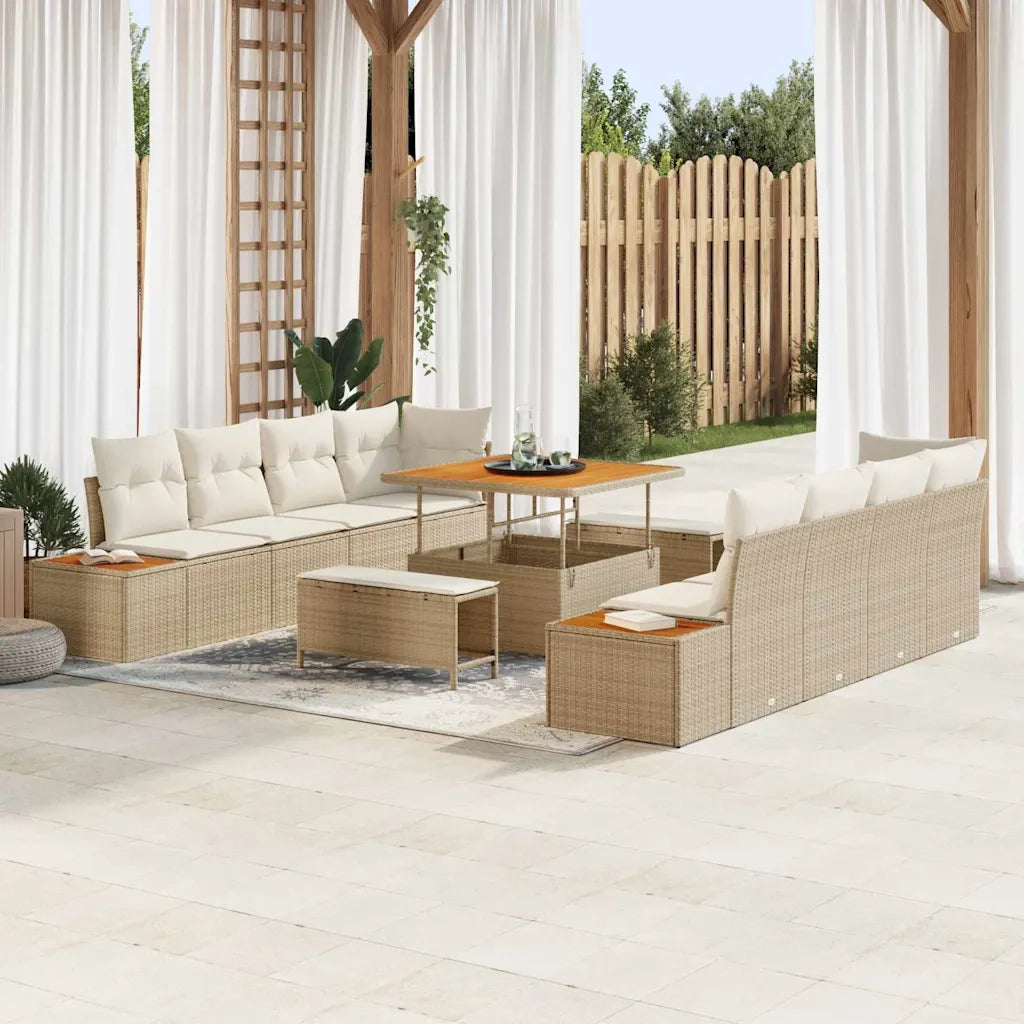 Set Divano da Giardino 11 pcs Beige polyrattan