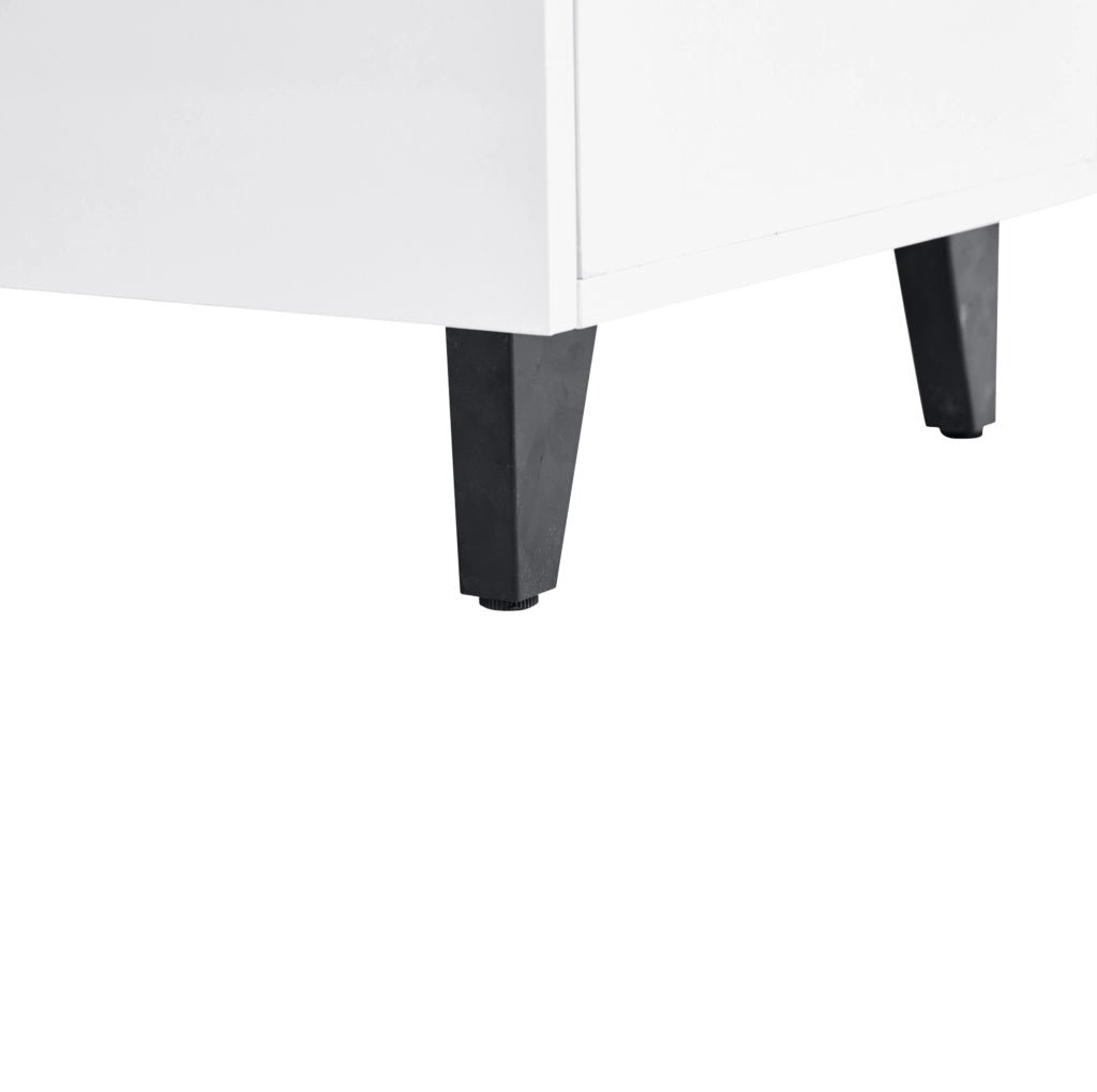 Credenza moderna bianca lucida 160x40x68 cm in truciolare; con 4 cassetti e ripiani regolabili