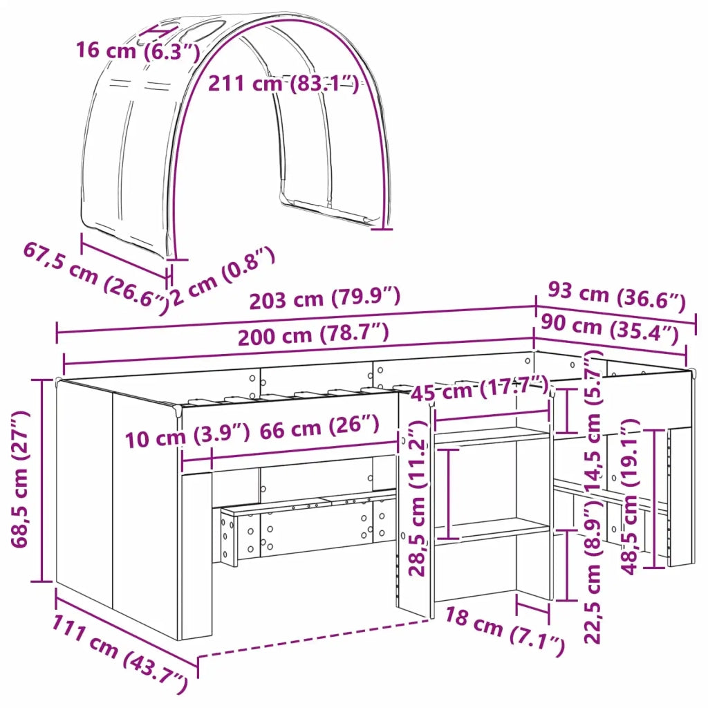 Letto Alto per Bambini con Tunnel 3 pz Rovere Sonoma e Rosso 3423543