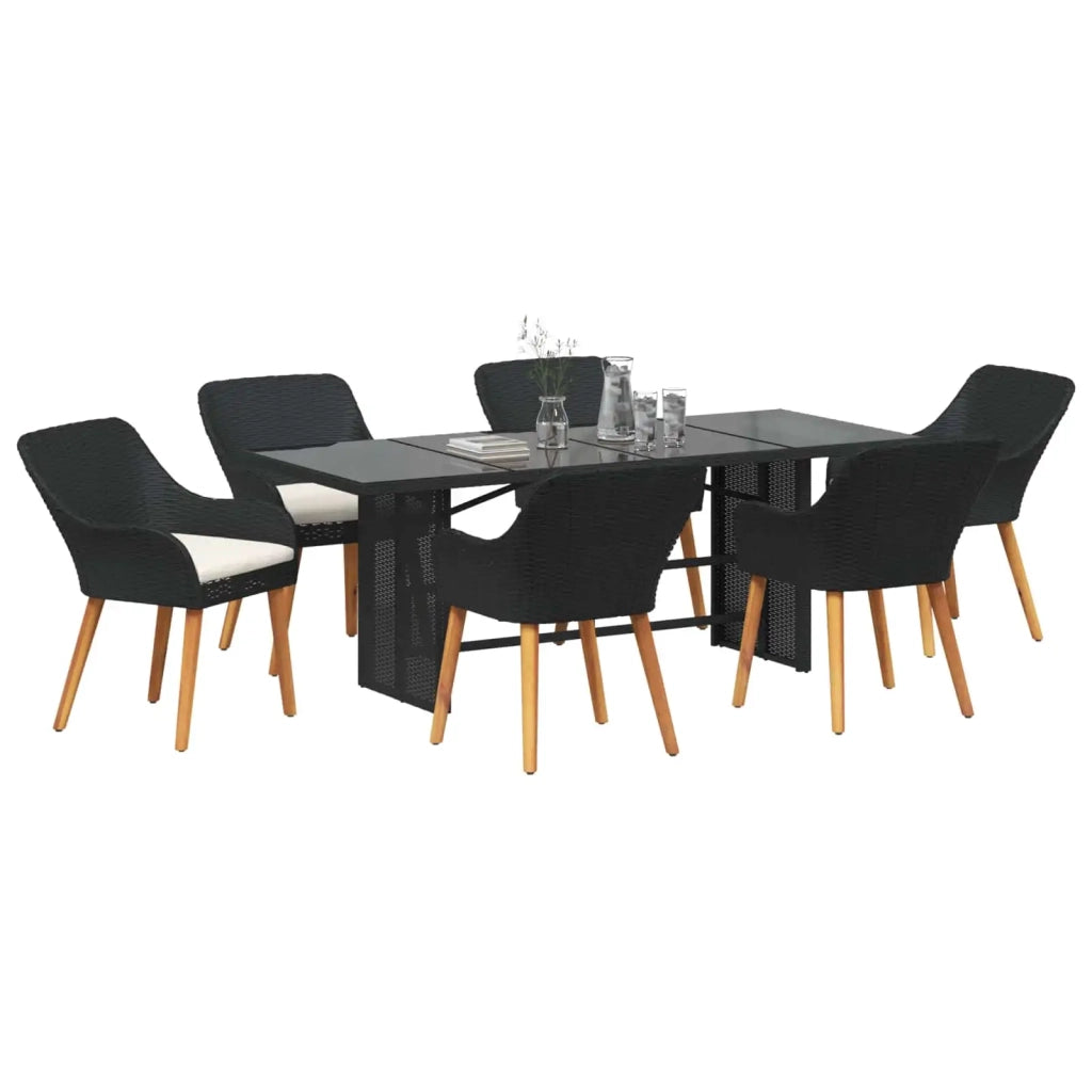 Set da Pranzo per Giardino con cuscino 7 pcs Nero polyrattan 3261621