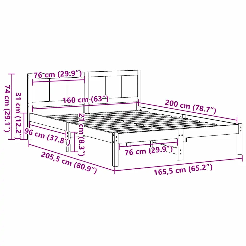 Letto matrimoniale | Letto per adulti | Struttura del letto Bianco 160 x 200 cm Legno massello di pino