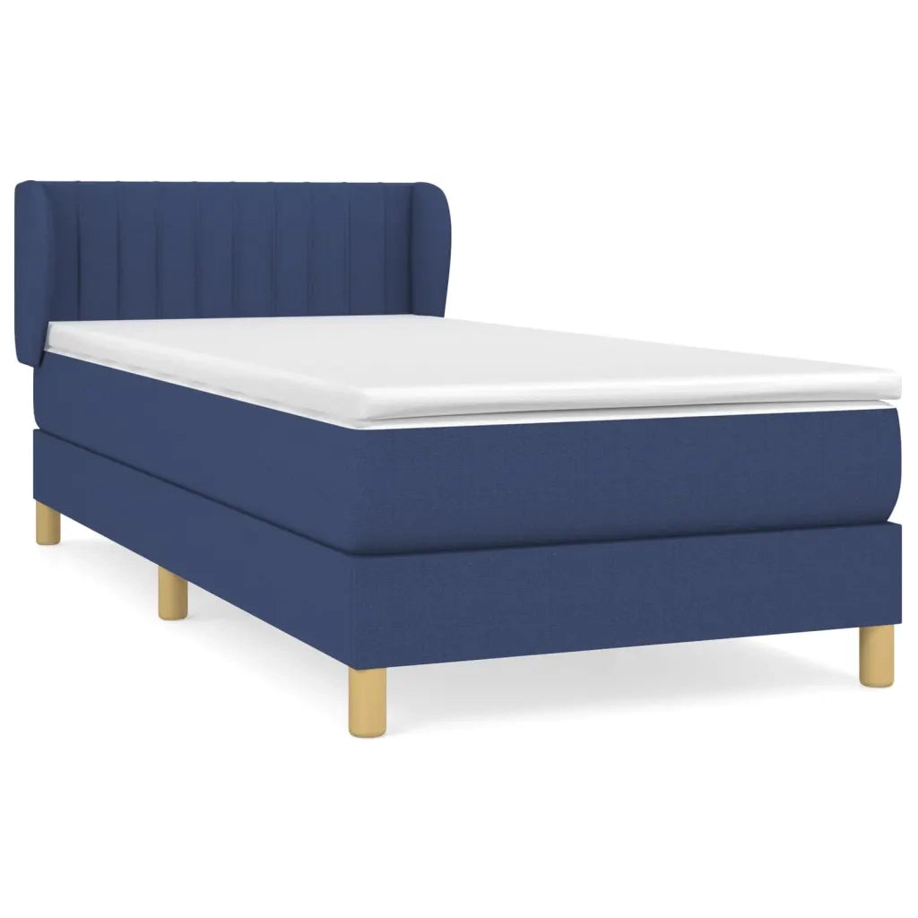 Letto singolo | Letto per adulti | Giroletto a Molle con Materasso Blu 90x190 cm in Tessuto