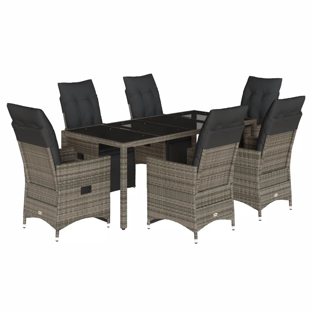 Set Bistrò da Giardino 7 pz con Cuscini in Polyrattan Grigio