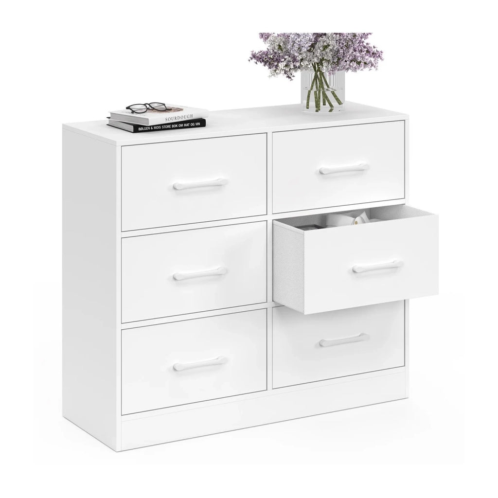 IDMarket - Cassettiera in tessuto a 6 cassetti UPPAH 80 cm in legno bianco