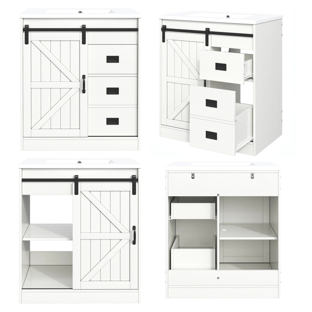Mobile bagno con lavabo in ceramica; ante e cassetti; in MDF e metallo; per bagno; bianco 76×46.5×87.5 cm
