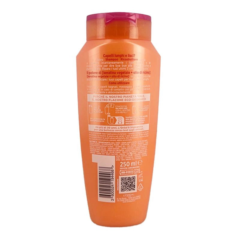 L'OREAL PARIS ELVIVE SHAMPOO RICOSTRUTTORE CON KERATINA VEGETALE + OLIO DI RICINO PER CAPELLI LUNGHI E LISCI 250 ML