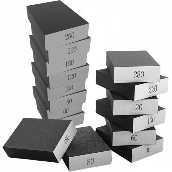Set di Spugne per Pulire le Scarpe 16 Pezzi - Spugna per Scarpe morbida - Pads per Pulire le Scarpe riutilizzabili - Grana 36/60/80/100/120/180/220/280 - Utilizzo Naturale/Secco - 100 x 75 x 25 mm - Piastra per Pulire le Scarpe