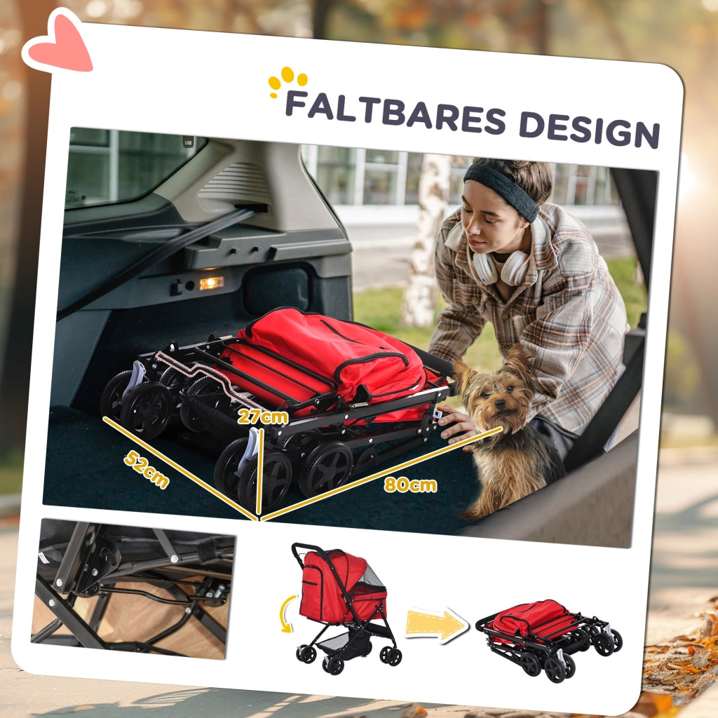 Carrello per Animali Domestici ¨C Minimal ¨C Rosso 76.5x52x95 cm