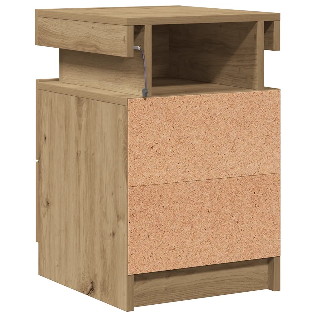 Comodino con LED-Tavolino da notte Rovere Artigianale 35x39x55 cm in Truciolato