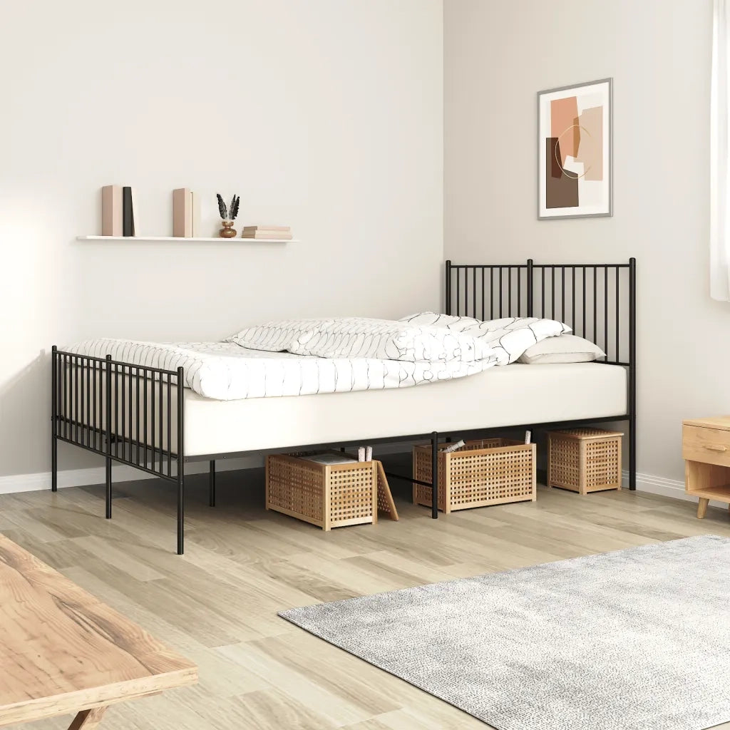 Letto matrimoniale | Letto per adulti | Giroletto con Testiera e Pediera Metallo Nero 140x190 cm