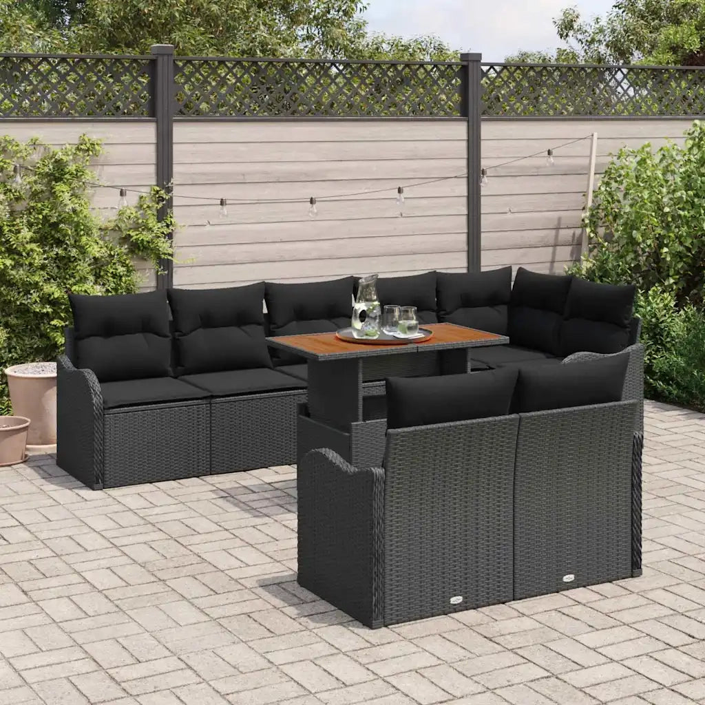 Set Divano da Giardino con archiviazione 9 pcs Nero Poly Rattan