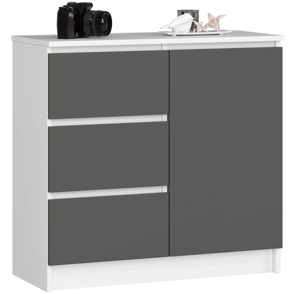 Cassettiera AKORD JERRY Cassettiera Bianca 80 cm 1 anta 3 cassetti inserto frontale Grigio Grafite 80x35x77 cm