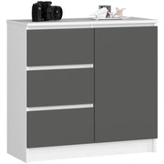 Cassettiera AKORD JERRY Cassettiera Bianca 80 cm 1 anta 3 cassetti inserto frontale Grigio Grafite 80x35x77 cm