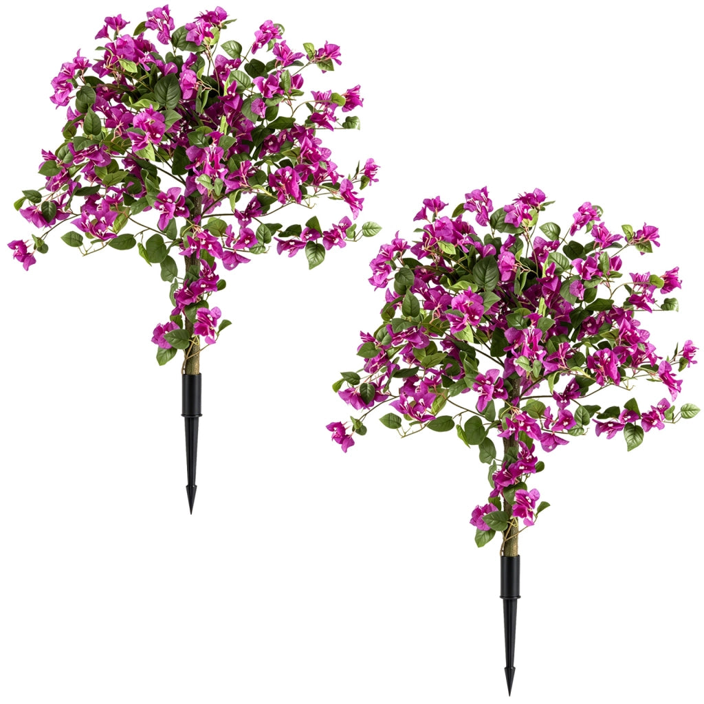 Set di 2 bouganville artificiali con picchetto 110,5 cm, Albero realistico decorativo con fiori foglie per interni/esterni