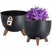 Vaso da fiori KADAX, fioriera, coperchio, gambe, inserto, supporto per fiori, 29 cm, nero, rotondo, 2 pezzi.