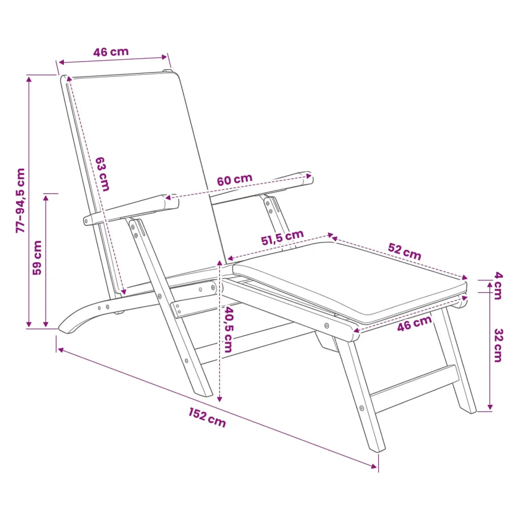 Sedia a sdraio pieghevole con cuscino Grigio Scuro 42030523