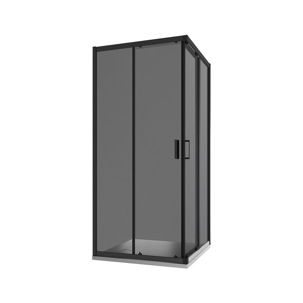 Box doccia 75x75 cm angolare scorrevole profili nero opaco vetro 6mm fumè h185 | Tonga