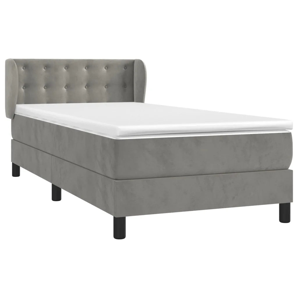 Letto singolo | Letto per adulti | Giroletto a Molle con Materasso Grigio Chiaro 100x200cm Velluto