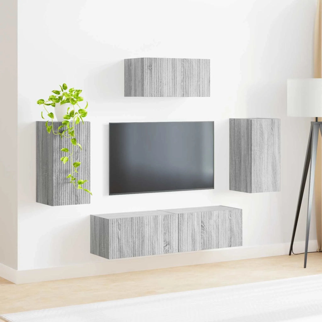 Set mobile TV 5 pz | Armadietto TV | Mobile Porta TV Grigio Sonoma Legno multistrato