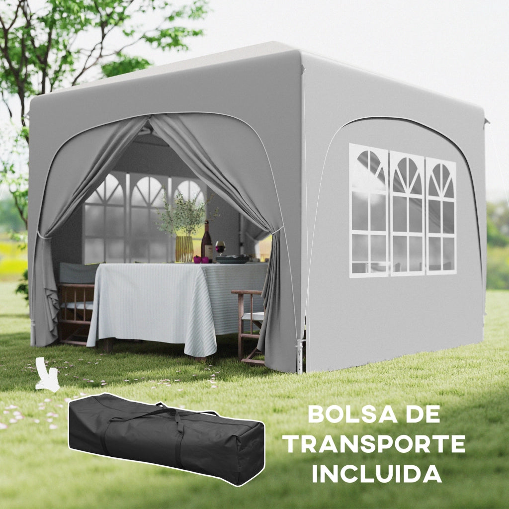 Carpa Plegable 3x3 m con 4 Finestrini e Copertura UPF50+ ¨C zephmum ¨C Grigio