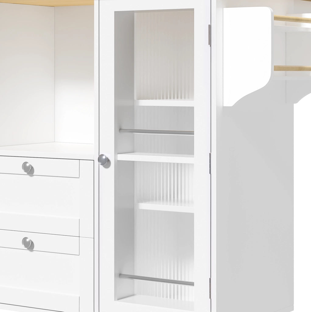 Isola da cucina su ruote con piano ribaltabile 120x45(70)x92 cm in MDF natural e bianco