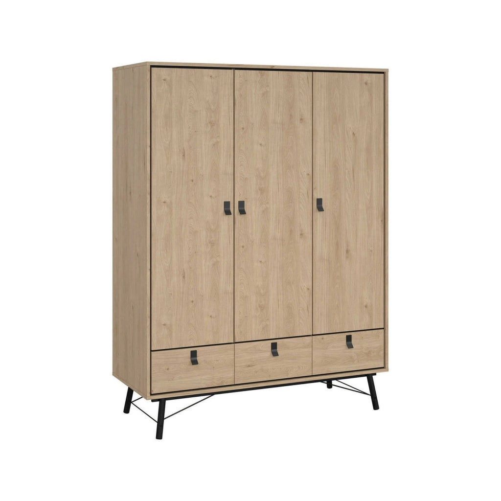 Guardaroba 3 ante Zerbo, Mobile camera da letto, Cabina armadio portabiti, Armadio appendiabiti, 150x60 h200 cm, Rovere