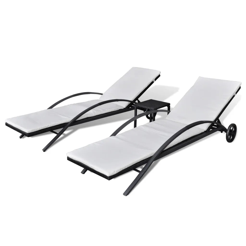 Lettini PrendiLettino sole | Sdraio da giardino | Lettino da sole con Tavolino in Polyrattan Nero