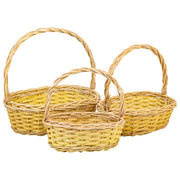 Set di 3 cestini in vimini con manici gialli