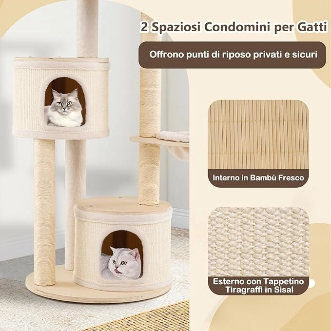 Albero per Gatti, Tiragraffi per Gattini con Tiragraffi in Sisal e Tappetino, Condomini, Piattaforma, Amaca, Giocattolo Pendente, Cuscino Lavabile e Multi-Livello, Mobili per Gatti da Interno