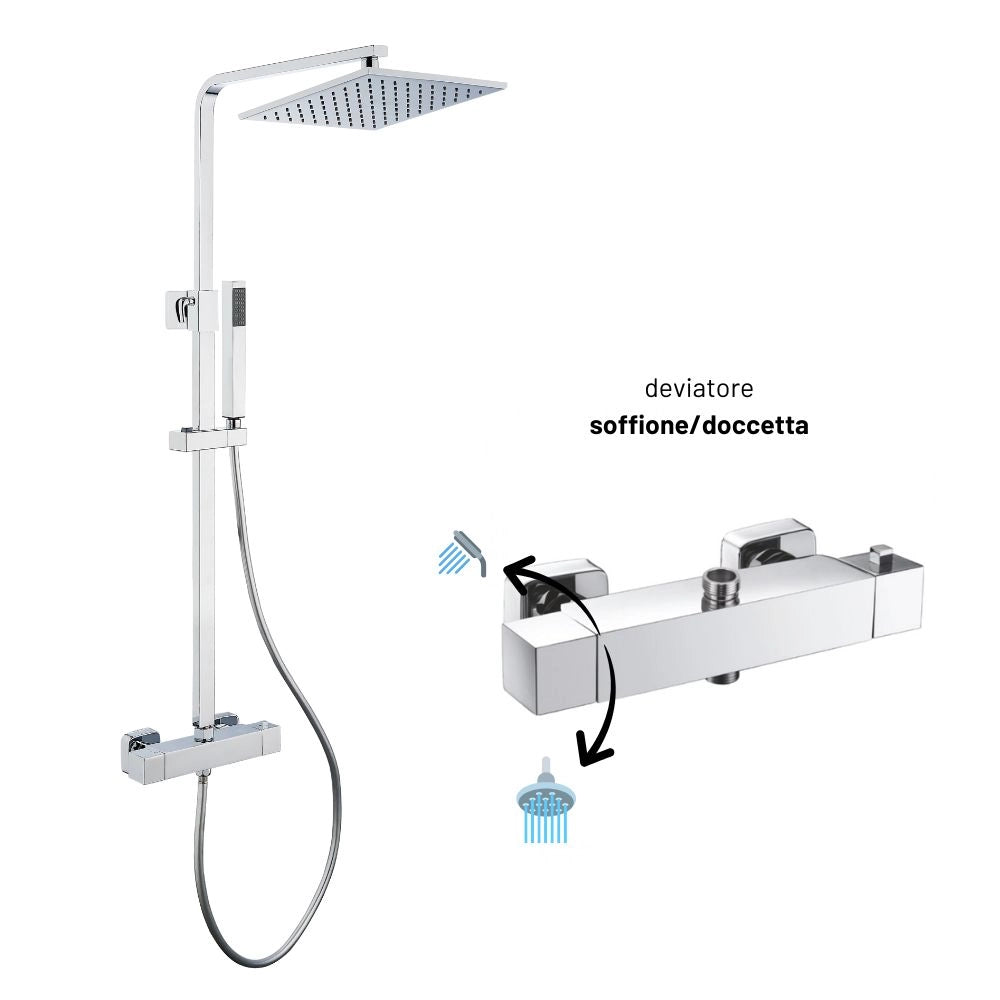 Colonna doccia attrezzata ottone cromato soffione quadro doccetta rubinetto termostatico ogomondo *** confezione 1