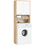 Colonna da bagno AKORD FIN per incasso di una lavatrice Quercia Artisan 64 cm 2 ante inserto frontale Bianco 64x30x180 cm