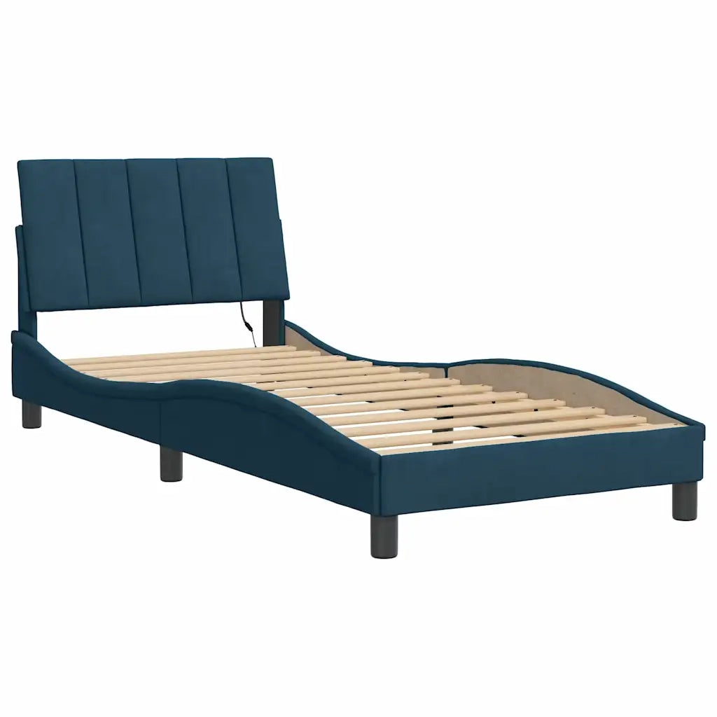 Giroletto con LED senza Materasso-Struttura Letto con LED Hanko Blu 80x200 cm in Velluto