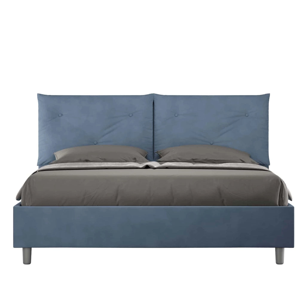 BS COM Letto queen size contenitore imbottito 150x210 microfibra blu Large