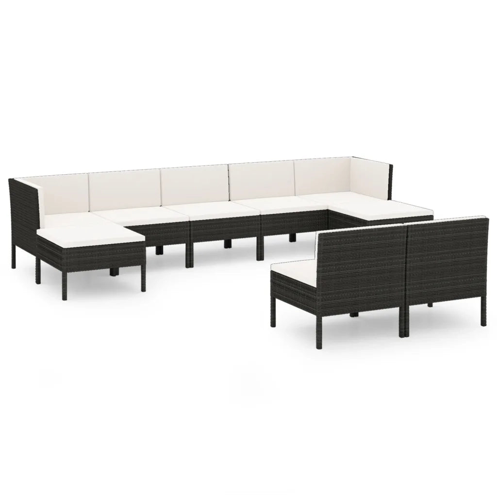 Set Divani da Giardino 9 pz con Cuscini in Polyrattan Nero 3094548