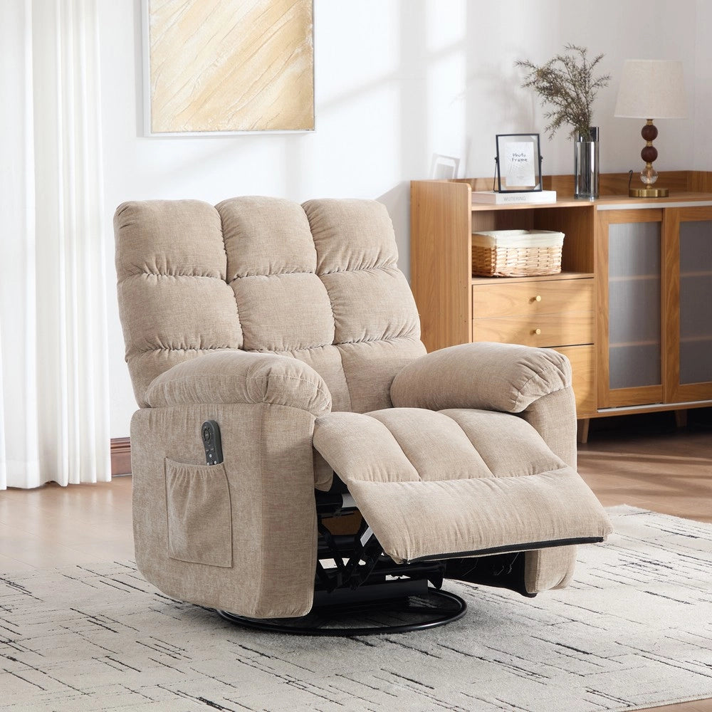 Poltrona Relax Elettrica Girevole 360¡ã con Massaggio, Riscaldamento e Poggiapiedi ¨C MINIMAL ¨C Beige Chiaro