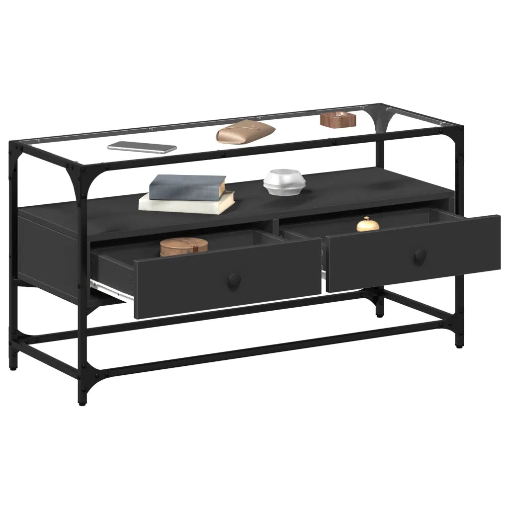 Mobile TV con Piano-Credenza TV-Console TV in Vetro Nero 98x35x51 cm Legno Multistrato