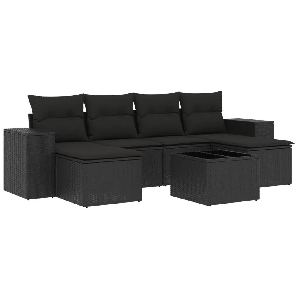 Set Divani da Giardino con Cuscini 7pz Nero Polyrattan 3255262