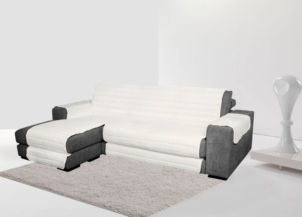 Copridivano Trapuntato Per Divani Con Penisola Modello Simpaty Colore Panna - 190 cm - Panna