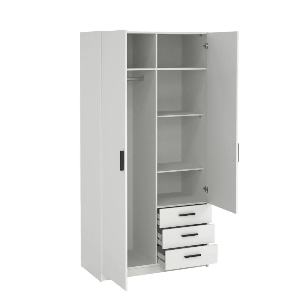 Guardaroba 2 ante Sultani, Mobile camera da letto, Cabina armadio portabiti, Armadio appendiabiti, 99x50 h200 cm, Bianco