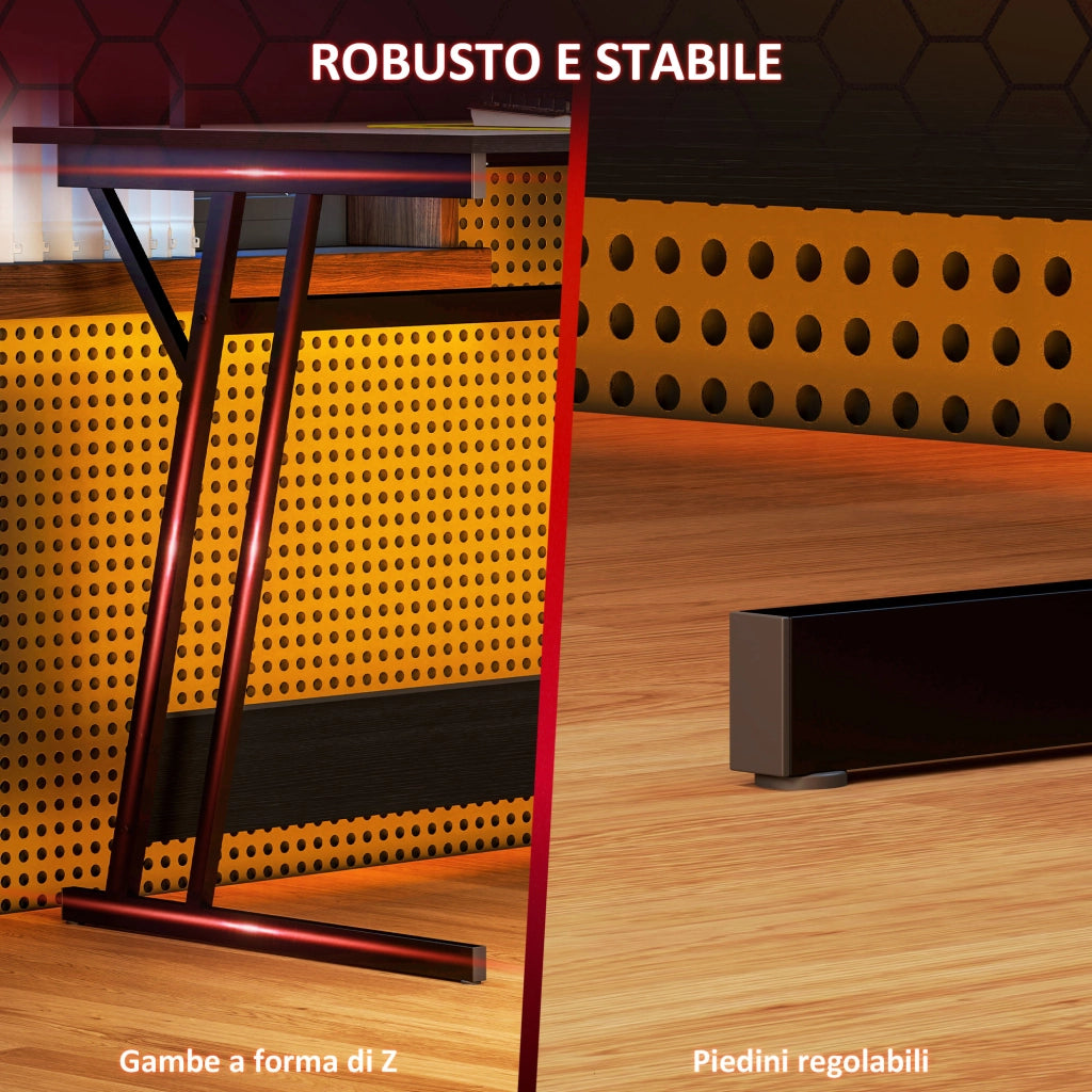 Scrivania Gaming con Supporto Monitor e Luci LED ¨C Minimal ¨C Nero, Truciolato e Acciaio, 100x60x88.5 cm